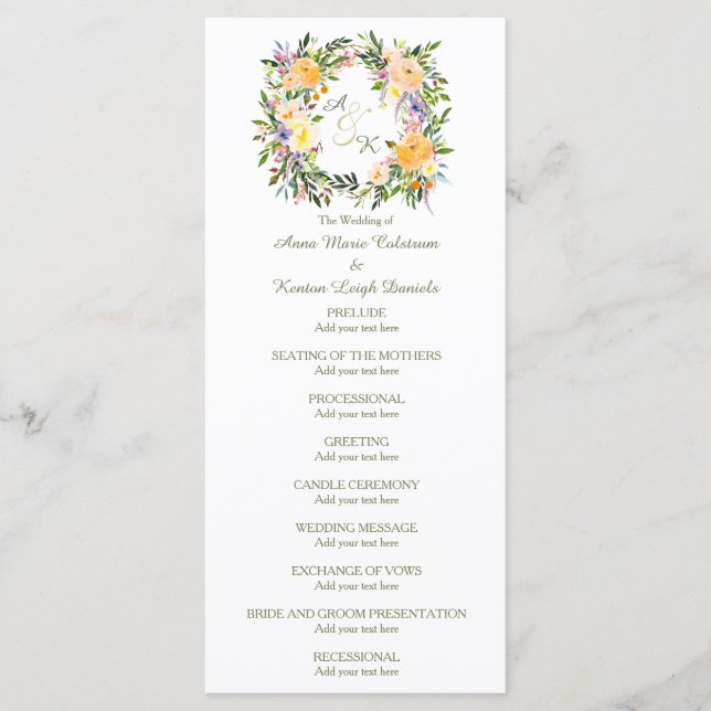Programa de Boda de Esguince Floral de Otoño (Anverso)
