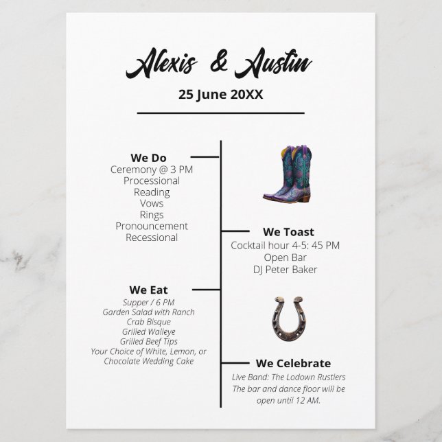 Programa de Boda de Estilo Occidental para Vaquero (Anverso)