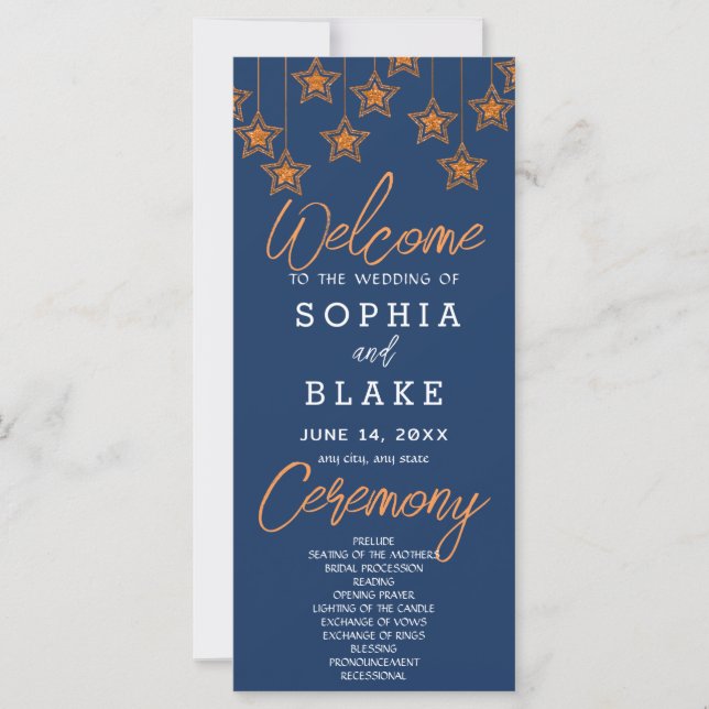Programa de Boda de Estrellas Colgantes de Oro Ros (Anverso)