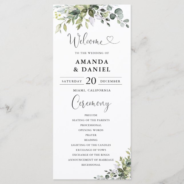 Programa de Boda de Eucalipto (Anverso)