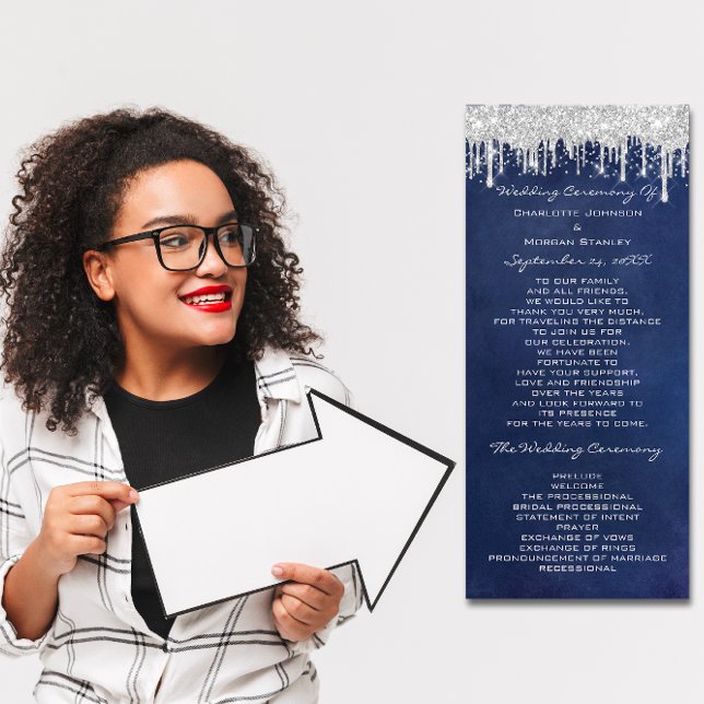 Programa de Boda de Evento de gotas de plata Azul  (Silver Drips Event Wedding Program Formal Blue)