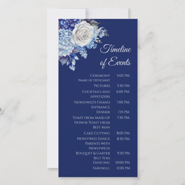 Programa de Boda de Flor Azul con acuarela - (Reverso)