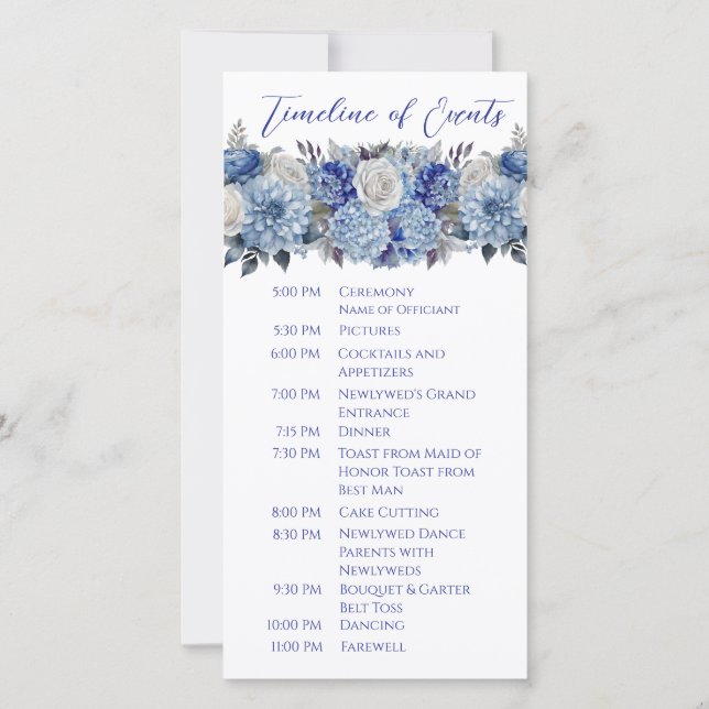 Programa de Boda de Flor Azul con acuarela - (Reverso)