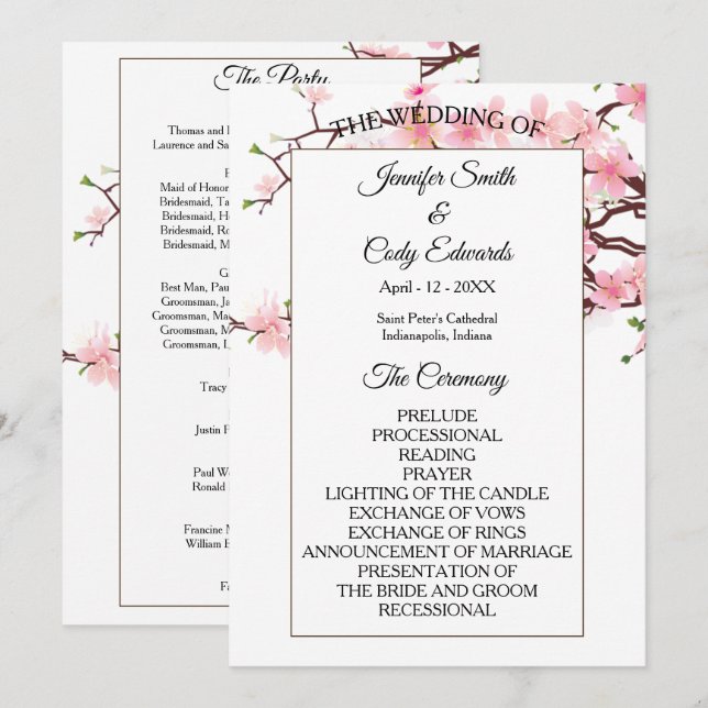 Programa de Boda de Flor de Cerezo de Primavera (Anverso / Reverso)