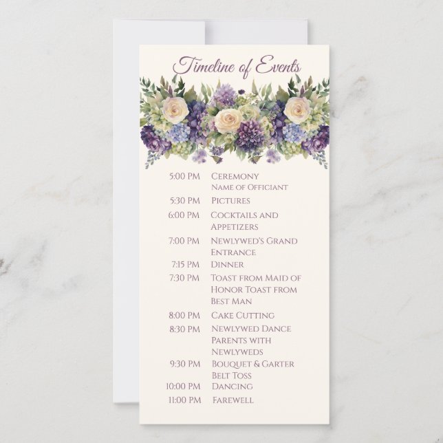 Programa de Boda de Flor Púrpura de Acuarela - (Reverso)