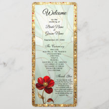 Programa de Boda de Flor Roja de Vidrio Emplomado