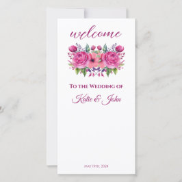 Programa de Boda de Flor Rosa de Acuarela -