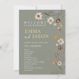 Programa de Boda de Flor Silvestre Boho Verde Salv