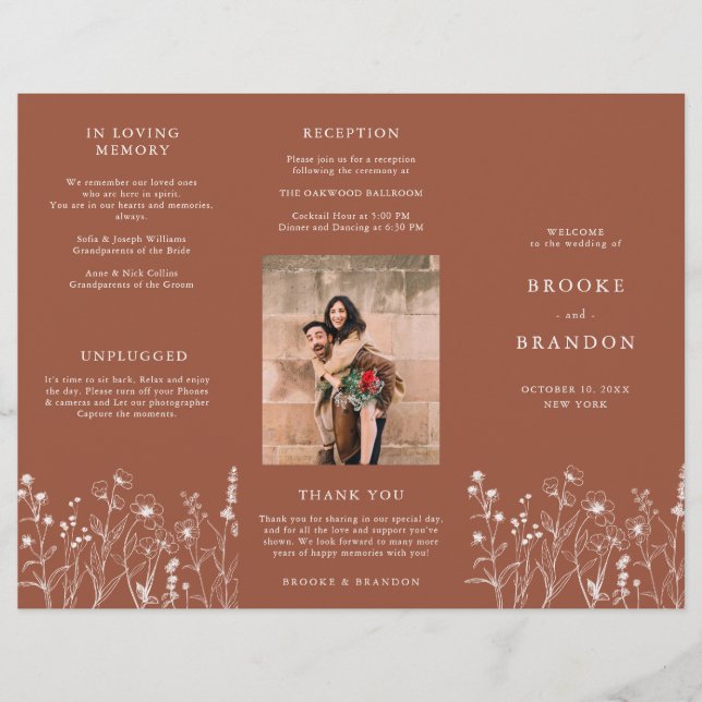 Programa de Boda de Flor Silvestre Rústica de Terr (Anverso)