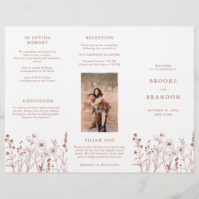 Programa de Boda de Flor Silvestre Rústica de Terr (Anverso)