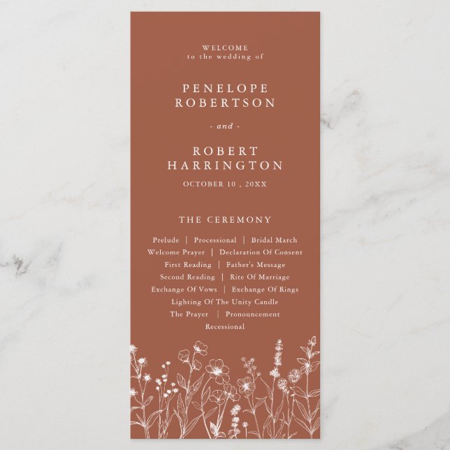 Programa de Boda de Flor Silvestre Rústica de Terr (Anverso)