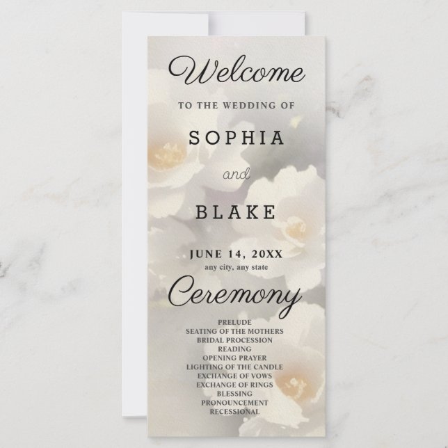 Programa de Boda de Floral Blanco Marfil y Gris (Anverso)