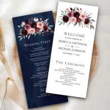 Programa de Boda de Floral Burgundy Rosa Polvorien