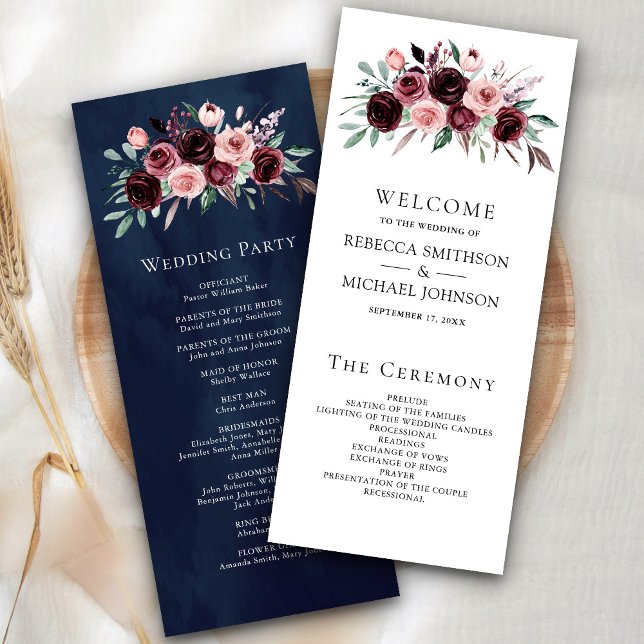 Programa de Boda de Floral Burgundy Rosa Polvorien (Subido por el creador)