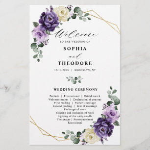 Programa de Boda de Floral de Plata de Pluma Púrpu