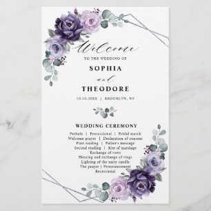 Programa de Boda de Floral de Plata de Pluma Púrpu