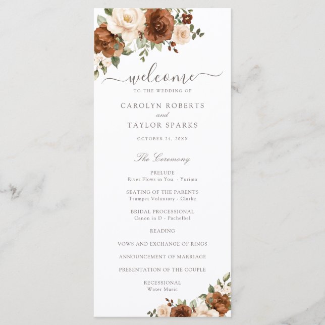 Programa de Boda de Floral Rust Rubor Peach Greene (Anverso)