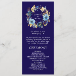 Programa de Boda de Flores Azules y Dorados
