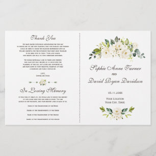 Programa de Boda de Flores Blancas de Acuarela