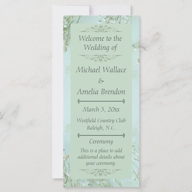 Programa de Boda de Flores Blancas Verde azuladas  (Anverso)