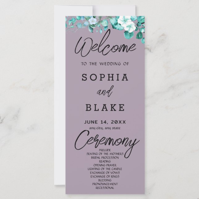 Programa de Boda de Flores Blancas Verde Rosa Cuar (Anverso)