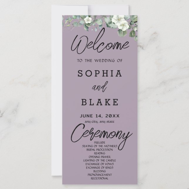 Programa de Boda de Flores Blancas Verde Rosa Cuar (Anverso)
