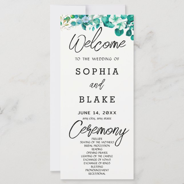 Programa de Boda de Flores Blancas Verdor Blanco (Anverso)
