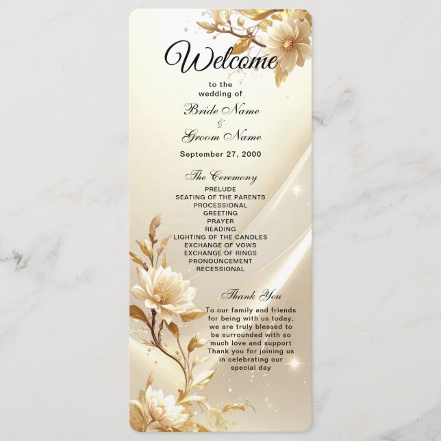 Programa de Boda de Flores Blancas y Doradas (Anverso)