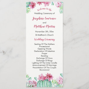 Programa de Boda de Flores de Cactus Rosa