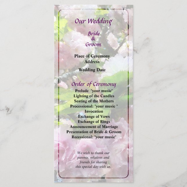 Programa de Boda de Flores de Cerezo Doble (Anverso)