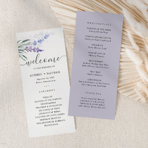 Programa de boda de flores de lavanda en acuarela 
