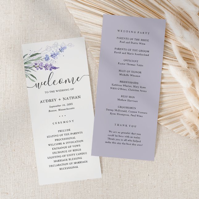 Programa de boda de flores de lavanda en acuarela  (Elegant Watercolor Lavenders Wedding Program)