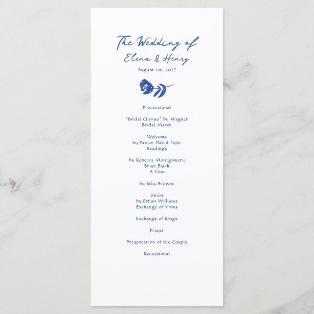 Programa de Boda de Flores de Mano Azul (Anverso)