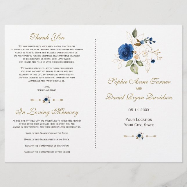 Programa de Boda de Flores de Oro Azul (Anverso)