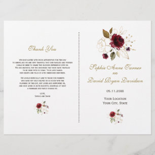 Programa de Boda de Flores de Oro Borgoña Elegante