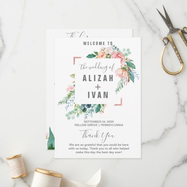 Programa de Boda de Flores de Peonía Románticas (Anverso/Reverso In Situ)