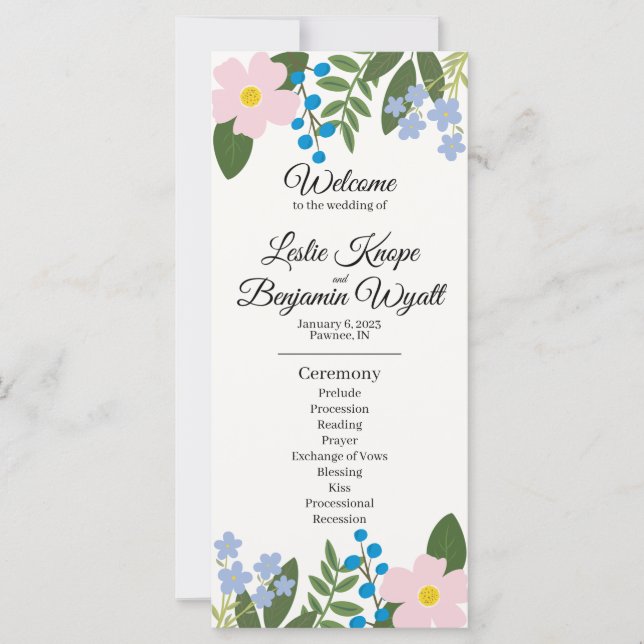 Programa de Boda de Flores Rosa (Anverso)