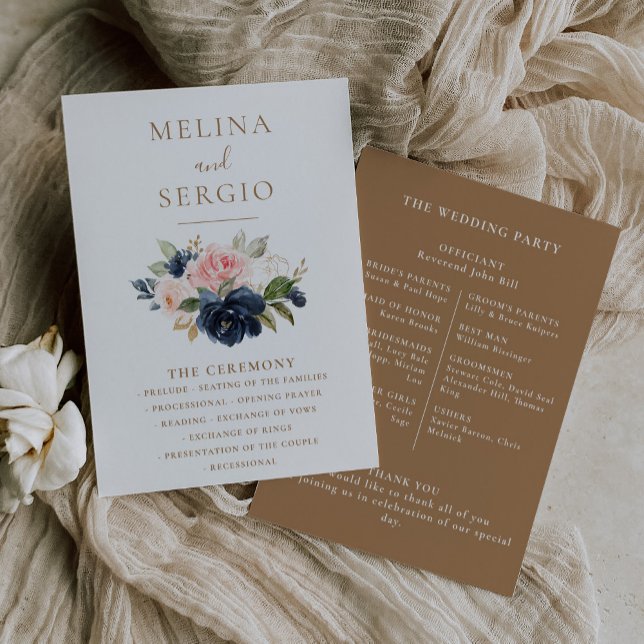 Programa de Boda de Flores Rosa Azul Oro (Subido por el creador)