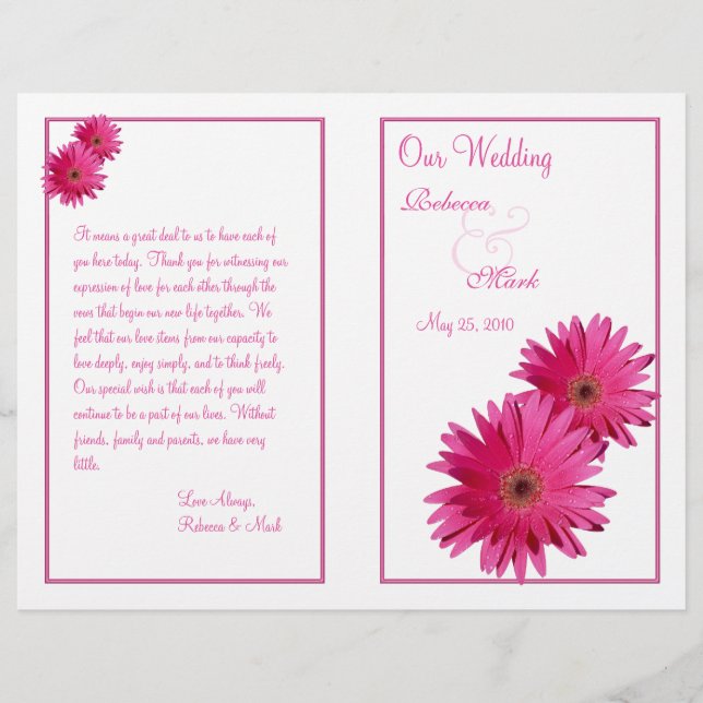 Programa de Boda de Flores Rosa Gerbera Daisy (Anverso)