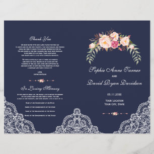 Programa de Boda de Flores Rosadas con Encaje y To
