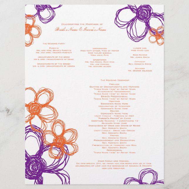 Programa de Boda de Flores Salvajes Púrpura y Nara (Anverso)