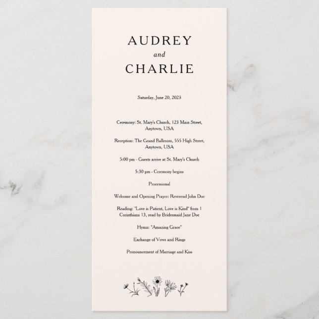 Programa de Boda de Flores Silvestres (Anverso)