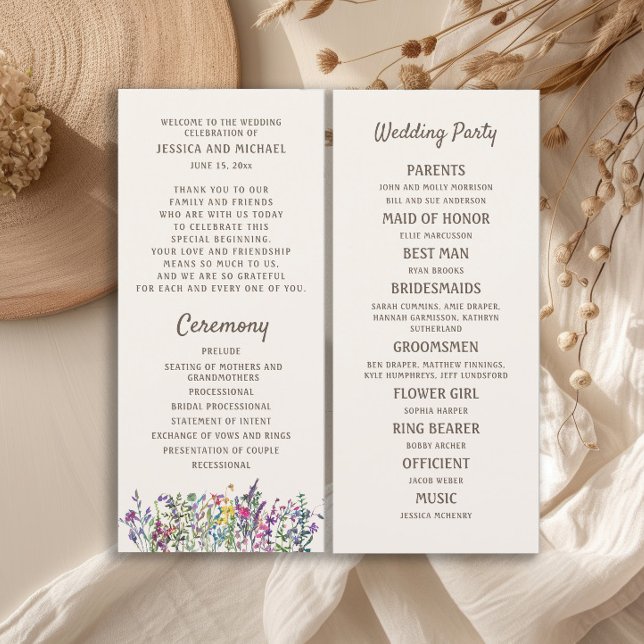 Programa de Boda de Flores Silvestres Acuarela (Watercolor wildflowers wedding program)