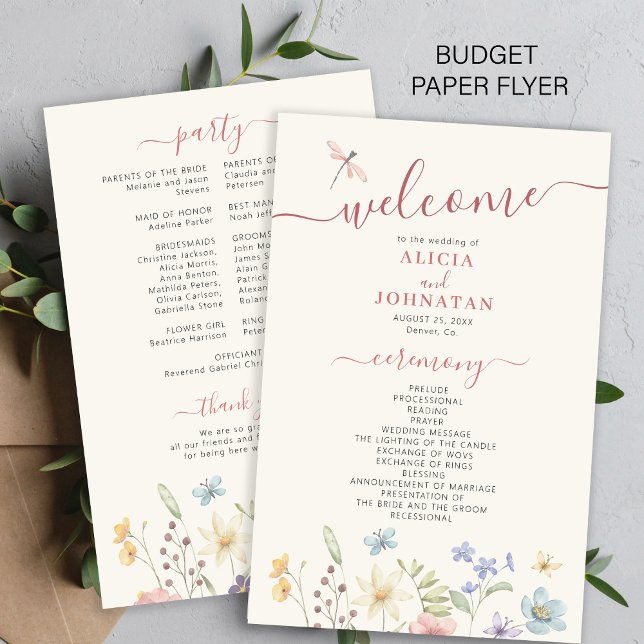Programa de boda de flores silvestres boho económi (Subido por el creador)