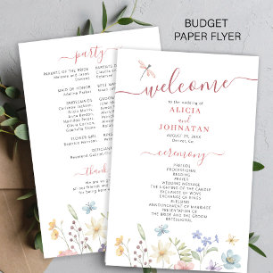Programa de boda de flores silvestres boho económi