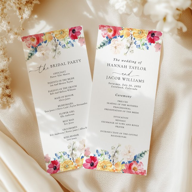 Programa de Boda de Flores Silvestres Coloridas (Subido por el creador)