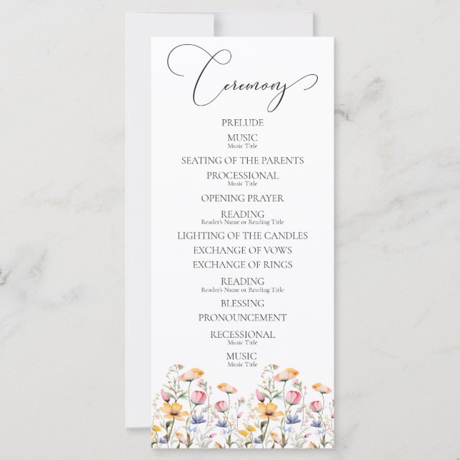 Programa de Boda de Flores Silvestres de Pradera a (Anverso)