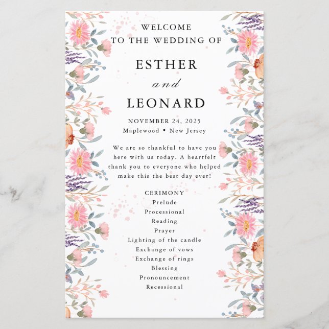 Programa de Boda de Flores Silvestres de Primavera (Anverso)