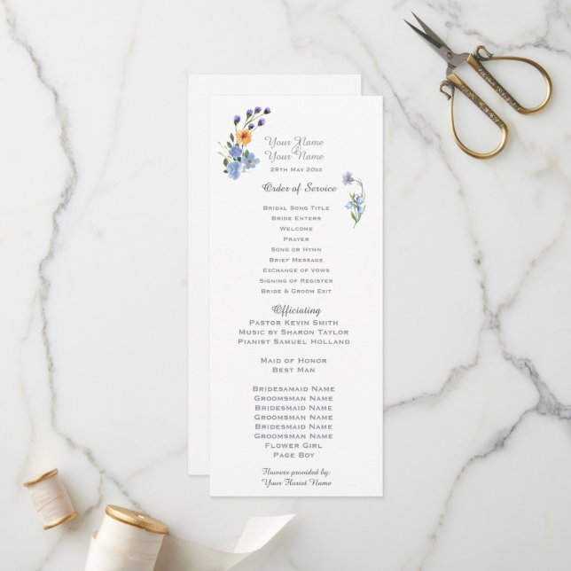 Programa de Boda de Flores Silvestres en Acuarela (Anverso/Reverso In Situ)