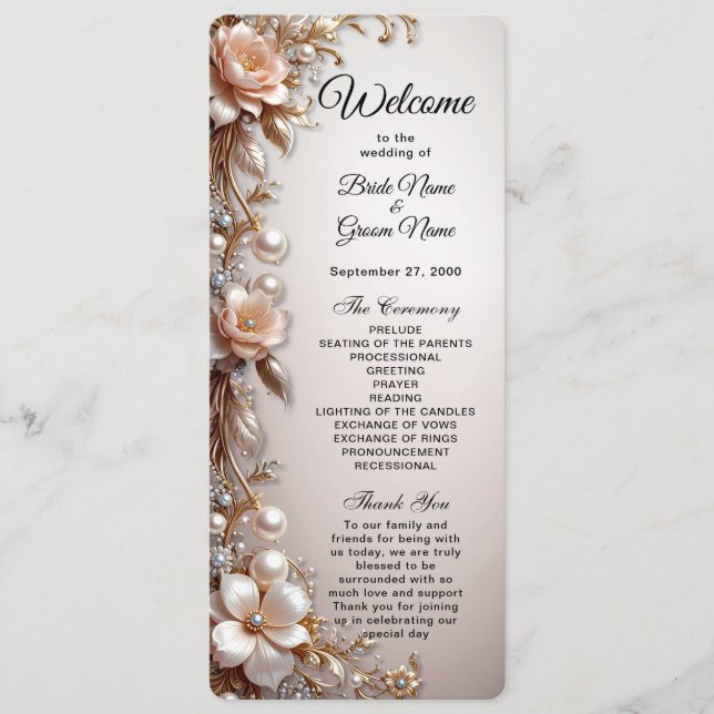 Programa de Boda de Flores Suaves Rosadas y Blanca (Anverso)